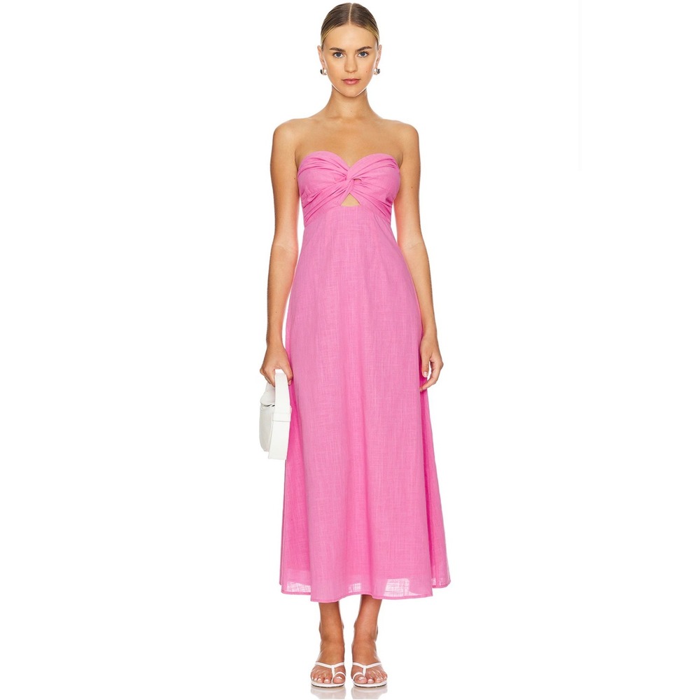 SNDYS Revolve Lilly Maxi Dress XS Pink Cotton Strapless Sweetheart Smocked Event